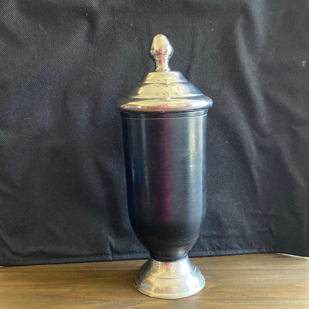 Silver plated /stained canister with lid - 10”